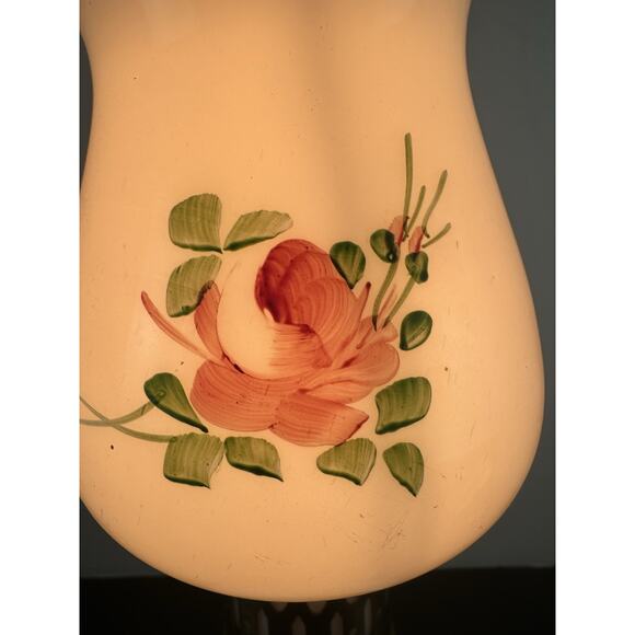 Vintage Hurricane Lamp Painted Milk Glass With Marble Base Shabby Chic - Picture 9 of 9